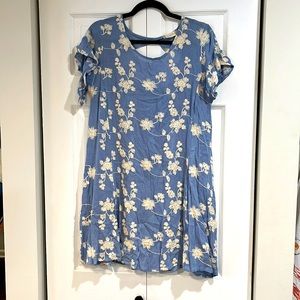 Blue and cream knit detailed dress